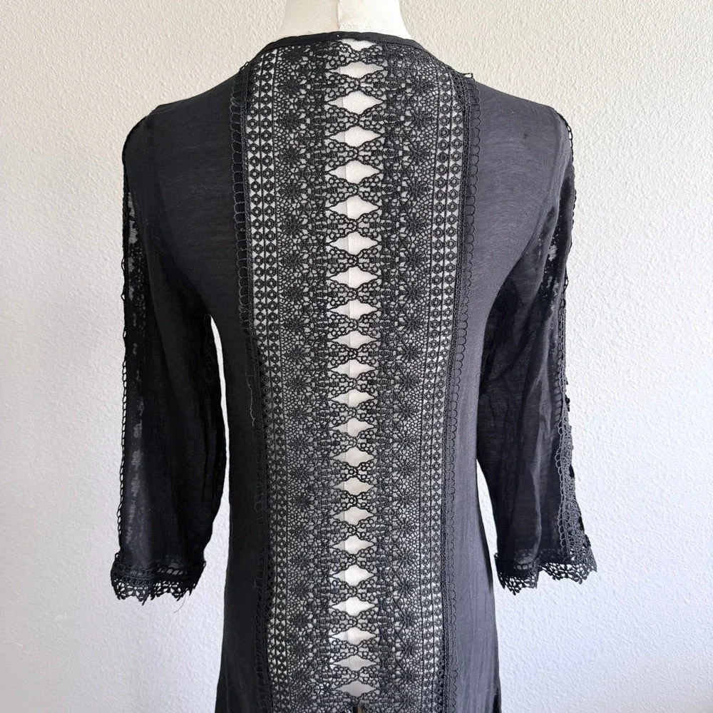 ELAN Beach Festival Crochet Long Cover Kimono Lace Maxi Tie Front Small
